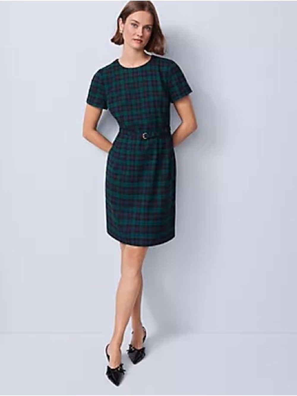 Ann Taylor Plaid Belted Sheath Dress Size 8 NWT